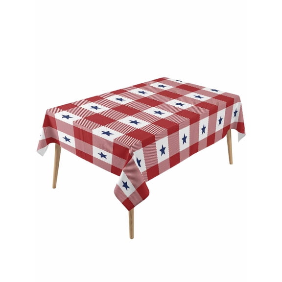 4th of July Table Cloth, Independence Day Red White Plaid Blue Star Waterproof Tablecloth for Rectangle Tables, Reusable Washable Fabric Table Cover for Restaurant Kitchen Dining Tables 54"x108"