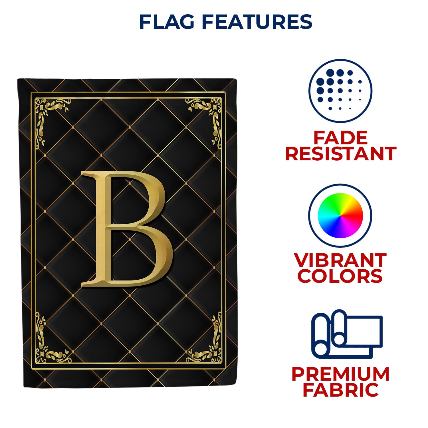 America Forever Monogram B House Flag, 28 x 40 inch Double Sided, Black Gold Quilted Design, Decorative Letter B Flag, Elegant Monogrammed Banner, Personalized Initial Outdoor Decor, Yard Flag