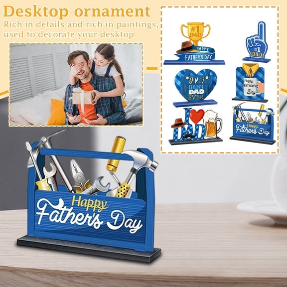 6 Pcs Father's Day Table Decorations Happy Father's Day Wooden Table Centerpiece Fathers Day Table Sign Centerpiece Fathers Day Decorations Party Centerpieces Birthday Party Supplies