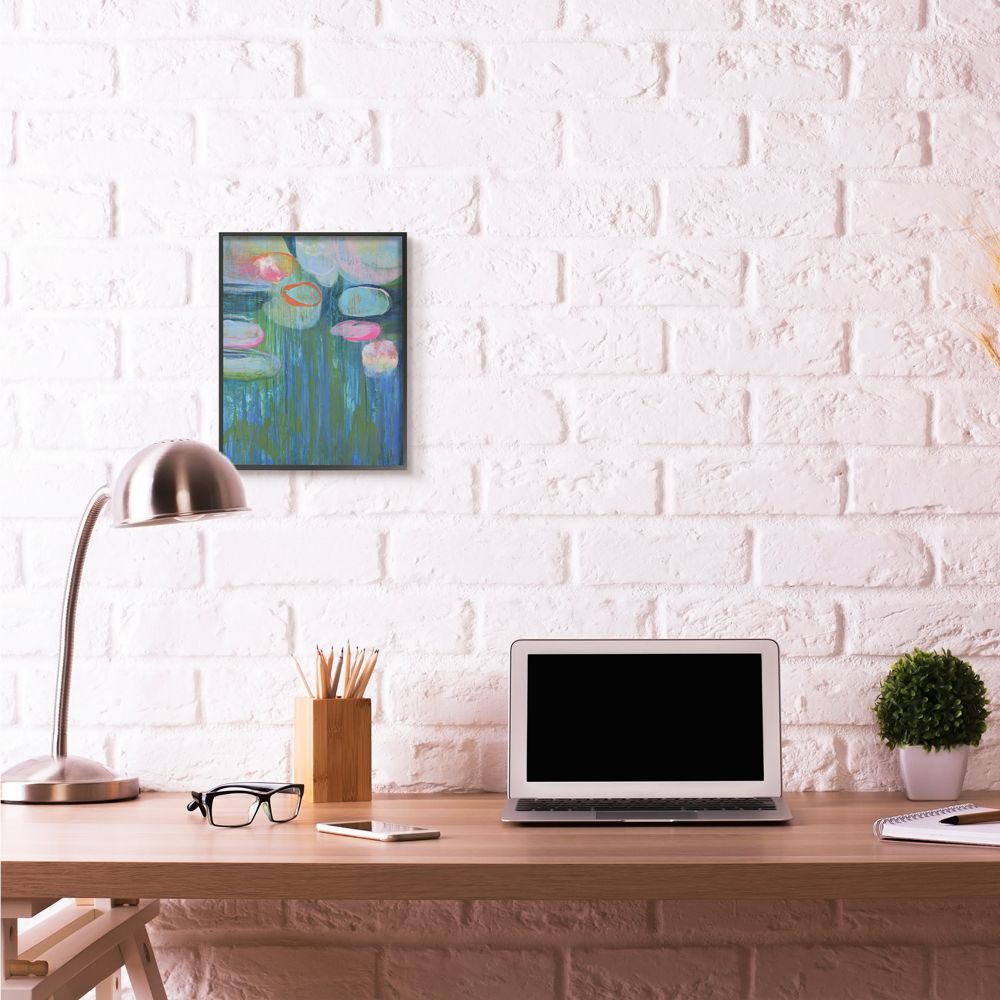 Stupell Industries Pond Lily pads Green Blue Abstract Painting Framed Wall Art by Third and Wall