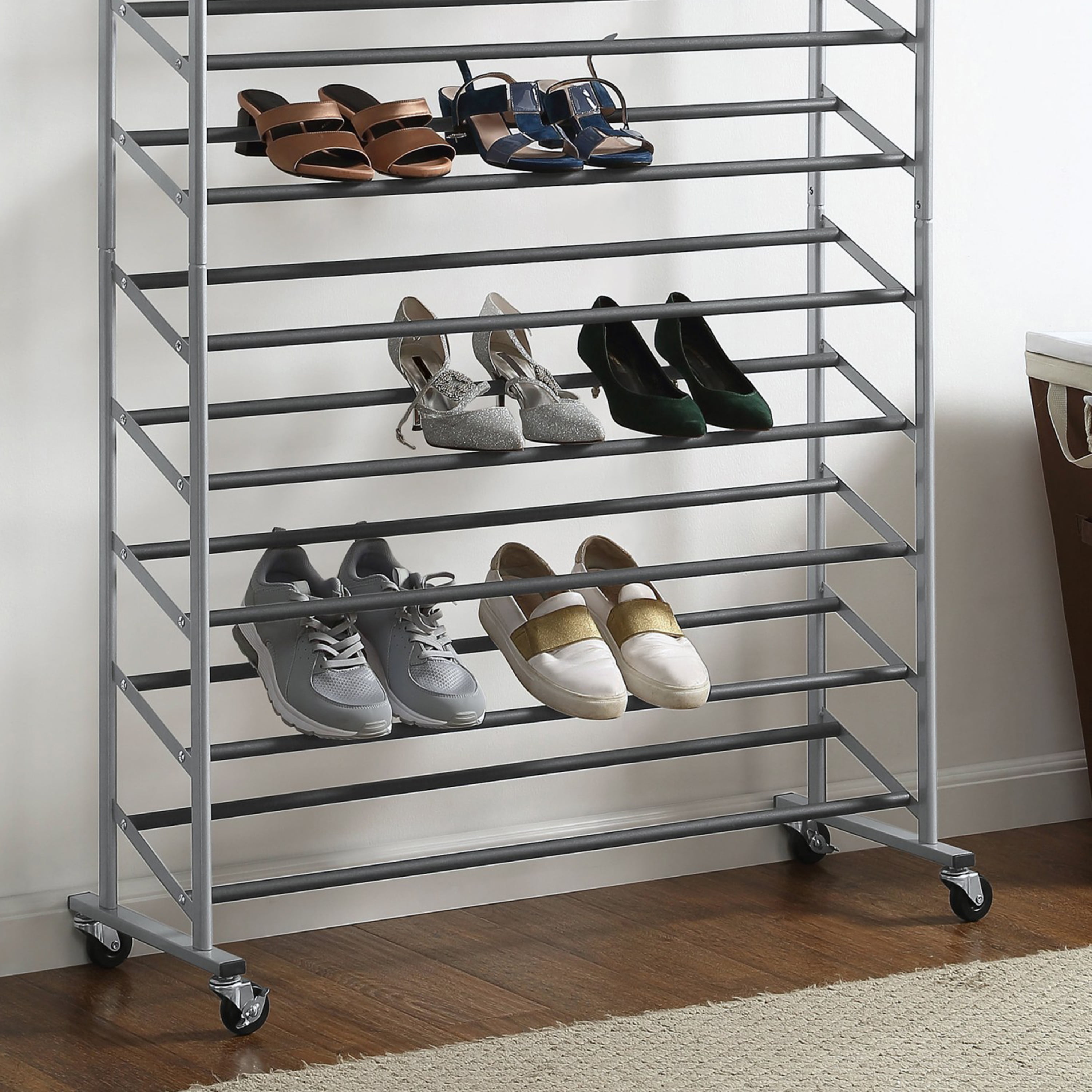 Mainstays 10-Tier Shoe Rack, Powder Coated Black and Silver Finish, 30  Pairs 