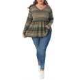 thumbnail image 2 of Agnes Orinda Women's Plus Size Babydoll Tops Vintage Striped Boho V Neck Long Sleeve Elastic Waist Casual Blouse 1X Green, 2 of 5