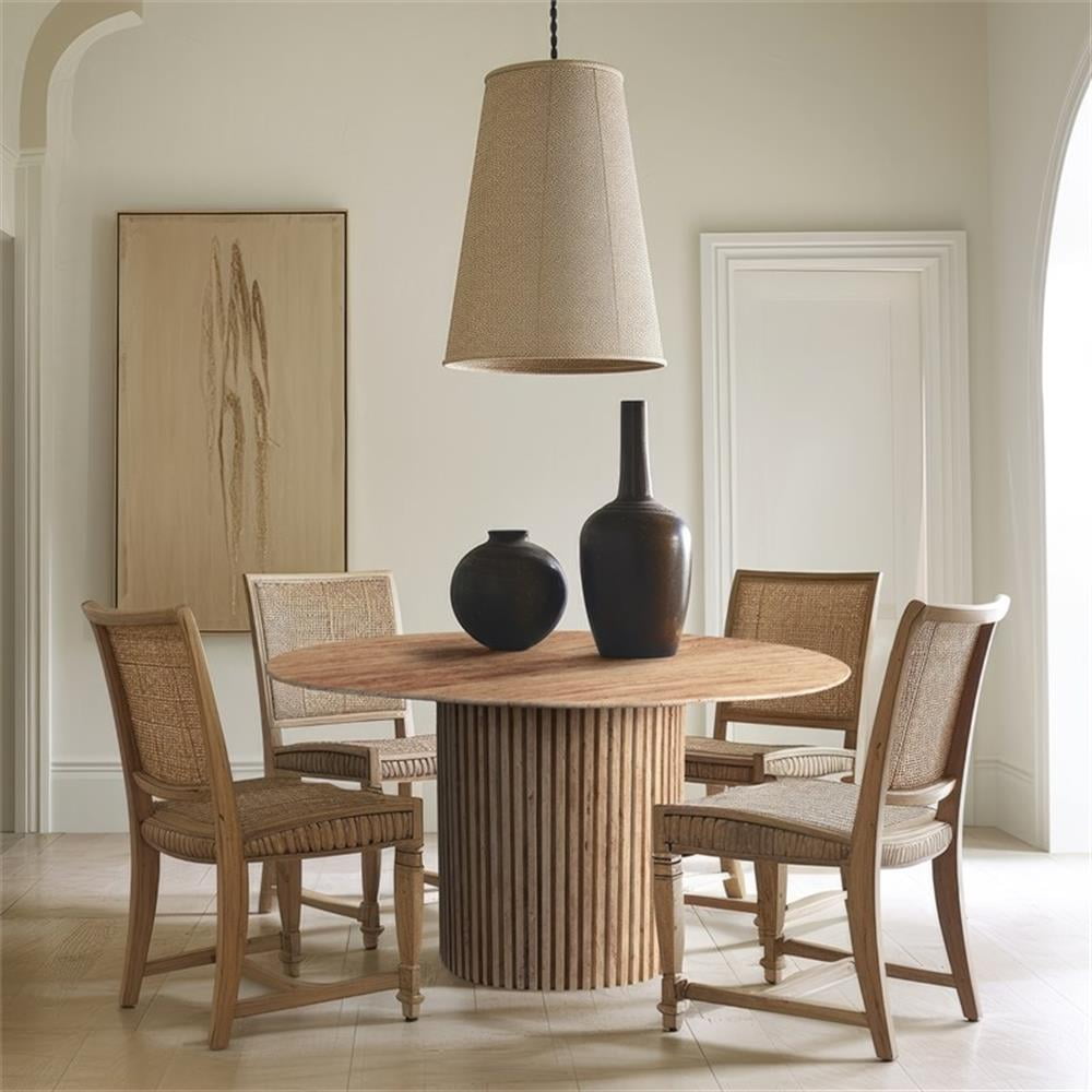 Maklaine Contemporary Natural Beige Travertine Stone Dining Table