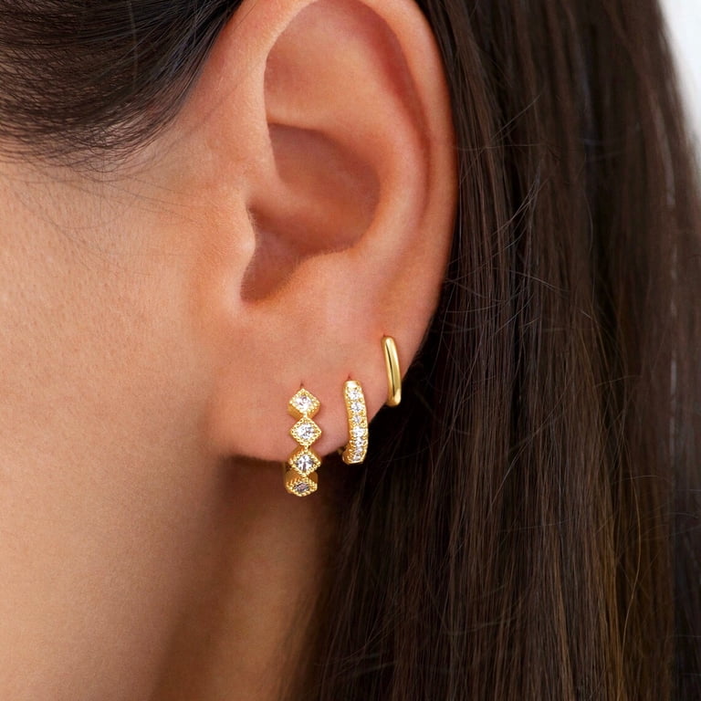 GOSFRY 3-Pair Gold Huggie Hoop Earrings Set photo 4