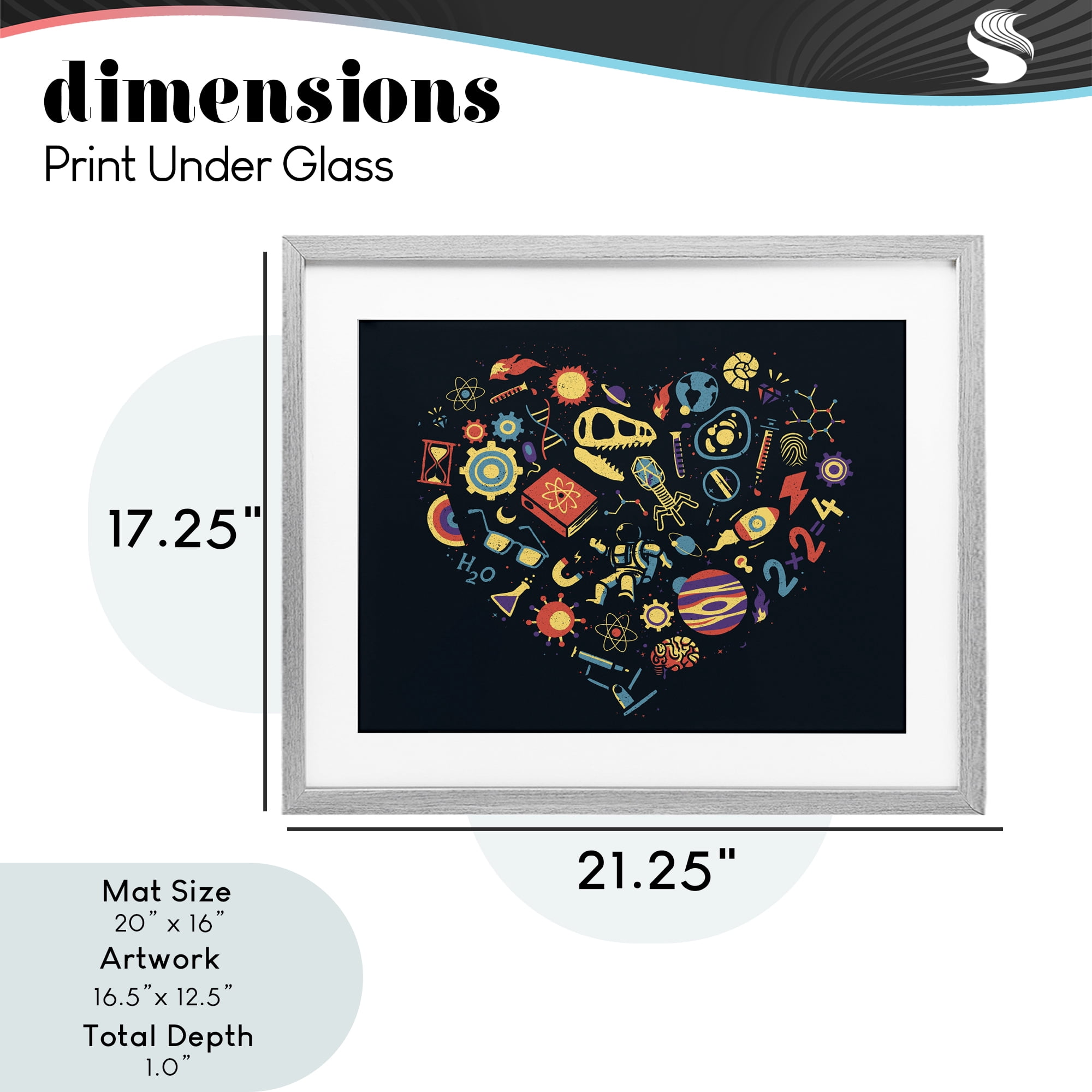 Stupell Industries Retro Science Heart Gray Framed Print Under Glass, design by Tobe Fonseca