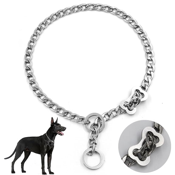 Chain Dog Collar, Metal Links Walking Training Collar, for Small, Medium, Large Dogs (S)