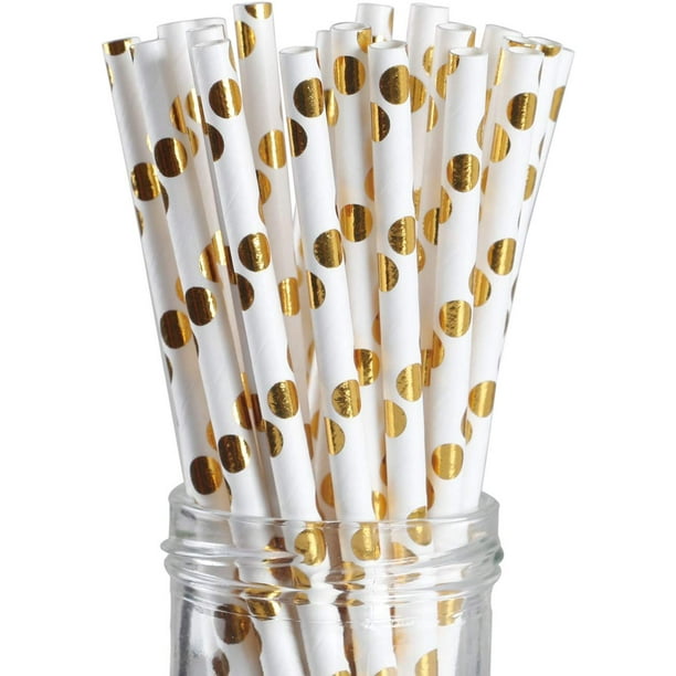 Metallic Gold Paper Straws,Gold Foil Dot Drinking Straws for Weddings