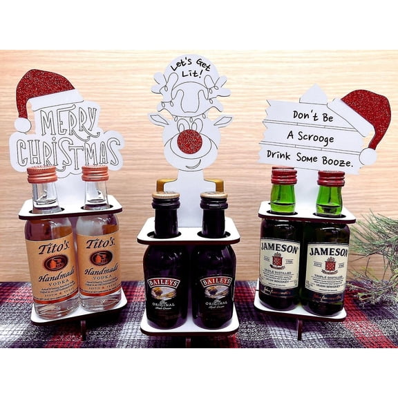 Mini portabotellas de licor navideño divertido con estante para botellas de vino con forma de 4 agujeros