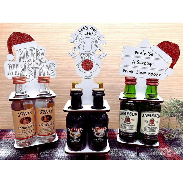 Mini portabotellas de licor navideño divertido con estante para botellas de vino con forma de 4 agujeros