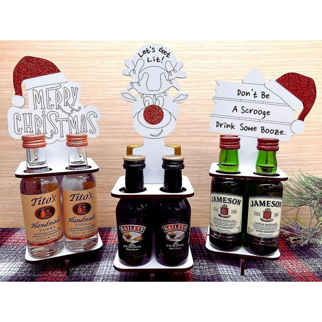 Mini portabotellas de licor navideño divertido con estante para botellas de vino con forma de 4 agujeros