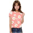 thumbnail image 5 of Fesfesfes Girls Boys Short Sleeve T Shirts Kids Casual Crewneck Summer Loose Basic Tee Fashion Flower Print Pullover Tops 3-14 Years(Pink,4-5 Years), 5 of 9