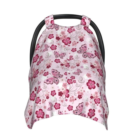Car Seat Cover Baby - Flower butterfly pink Breathable Infant Car Seat Cover for Baby Carseat, Lightweight Comfort Baby Essentials Must Haves Newborn Stuff for Girl Boy