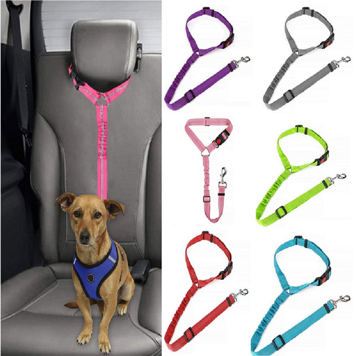 Pet Cat Dog SeatBelt Harness Adjustable Length Strong Dog Car Seat Belt Clip for Travel Safety Medium Fit Small Large Dogs Dog Seat Belt for Car Elastic Anti Shock Buffer Nylon Bungee Lead