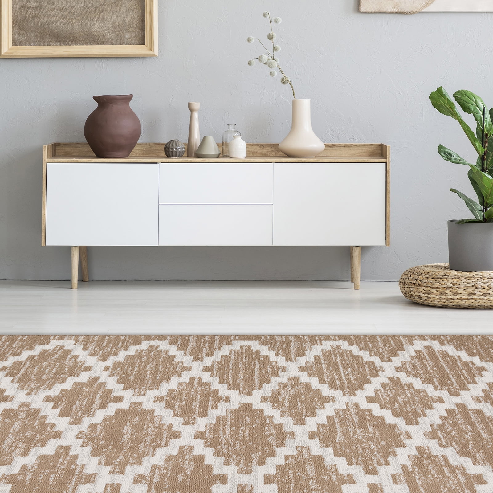 Woven Trends Modern Contemporary 3-Piece Rug Set, 5x7 Area Rug, 2x5 Runner Rug, 2x3 Accent Mat, Livingroom, Bedroom, Entryway, Durable and Stain Resistant, Beige/White