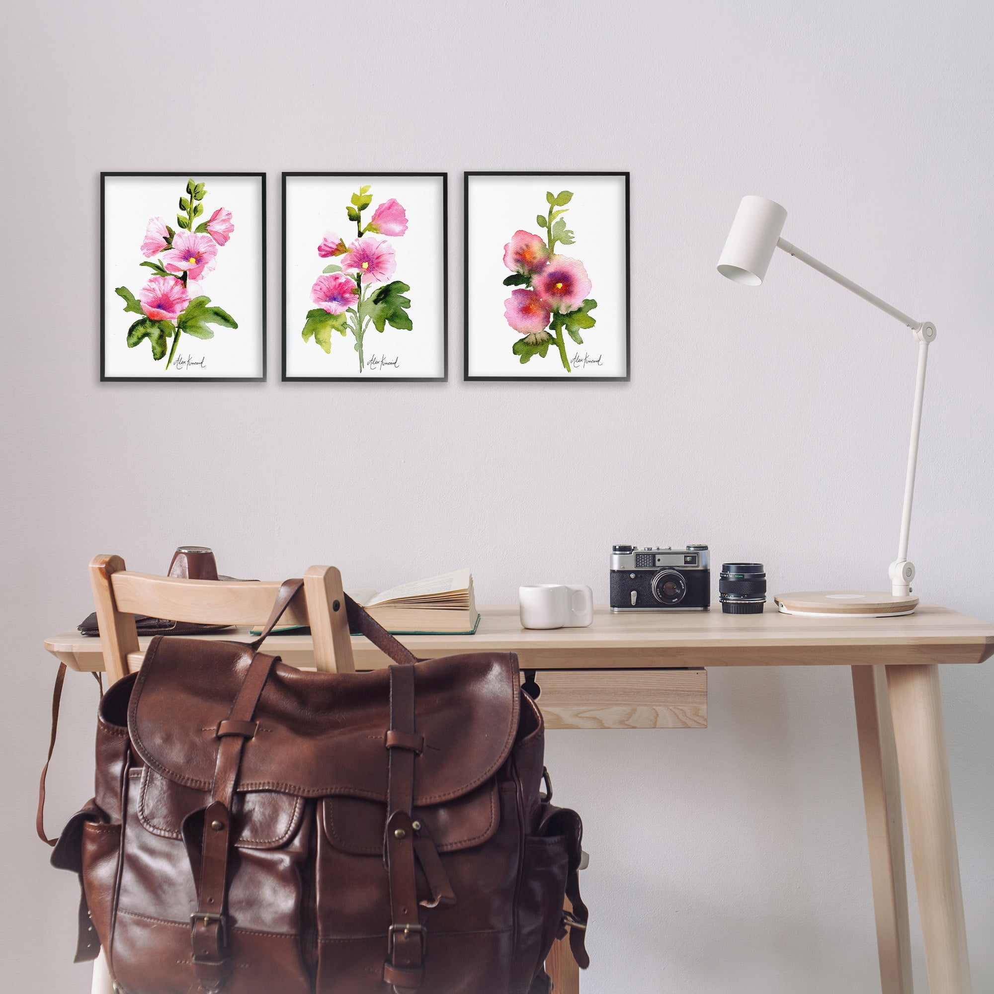 Stupell Industries Pink Flower Watercolors Botanical & Floral Painting Black Framed Art Print Wall Art, 11 x 14, Set of 3