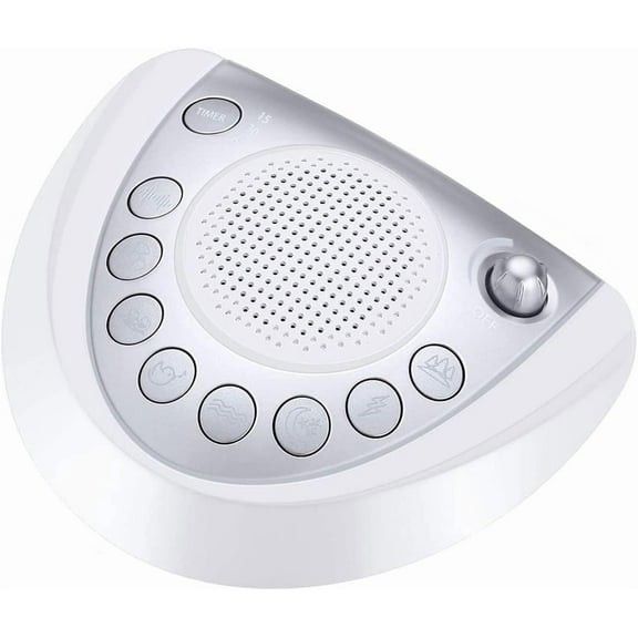 White Noise Machine, Battery Powered Sound Machine, Portable Sleep Machine with 24 Natural Soothing Sounds, Timer, USB Port, Headphone Jack for Baby, Kids, Adults, Travel, Office, Home (Silver)