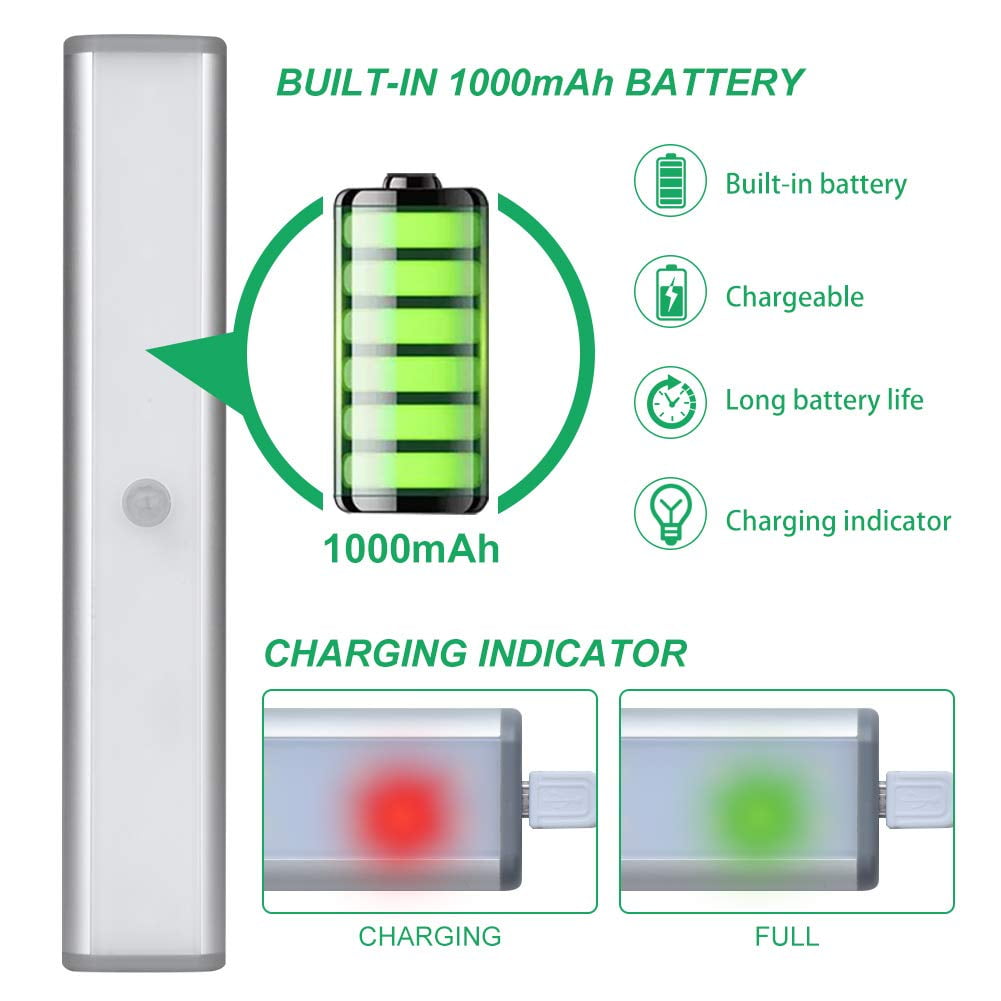LEPOTEC LED Motion Sensor Cabinet Light,Under Counter Closet Lighting, Wireless USB Rechargeable Kitchen Night Lights,Battery Operated Light,20 LED Light for Wardrobe,Closets,Cabinet,Cupboard,3 Pack