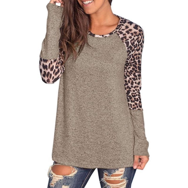 Camiseta de manga larga para mujer, moda informal, estampado, bloque de color, cuello redondo, para la vida diaria y el trabajo