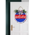 thumbnail image 2 of Eveokoki Welcome Fourth Of July Front Door Sign Funny Wreaths Hanging Wooden Plaque Decoration Round Rustic Wood Farmhouse Porch Decor for Home Front Door Decor, 12 x 12 Inch, 2 of 5