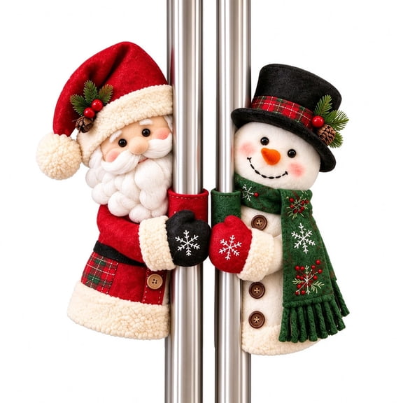 YIDIXING Multicolor Santa Snowman Refrigerator Handle Covers, Plush Christmas Kitchen Appliance Handle Sleeves, Holiday Home Decor