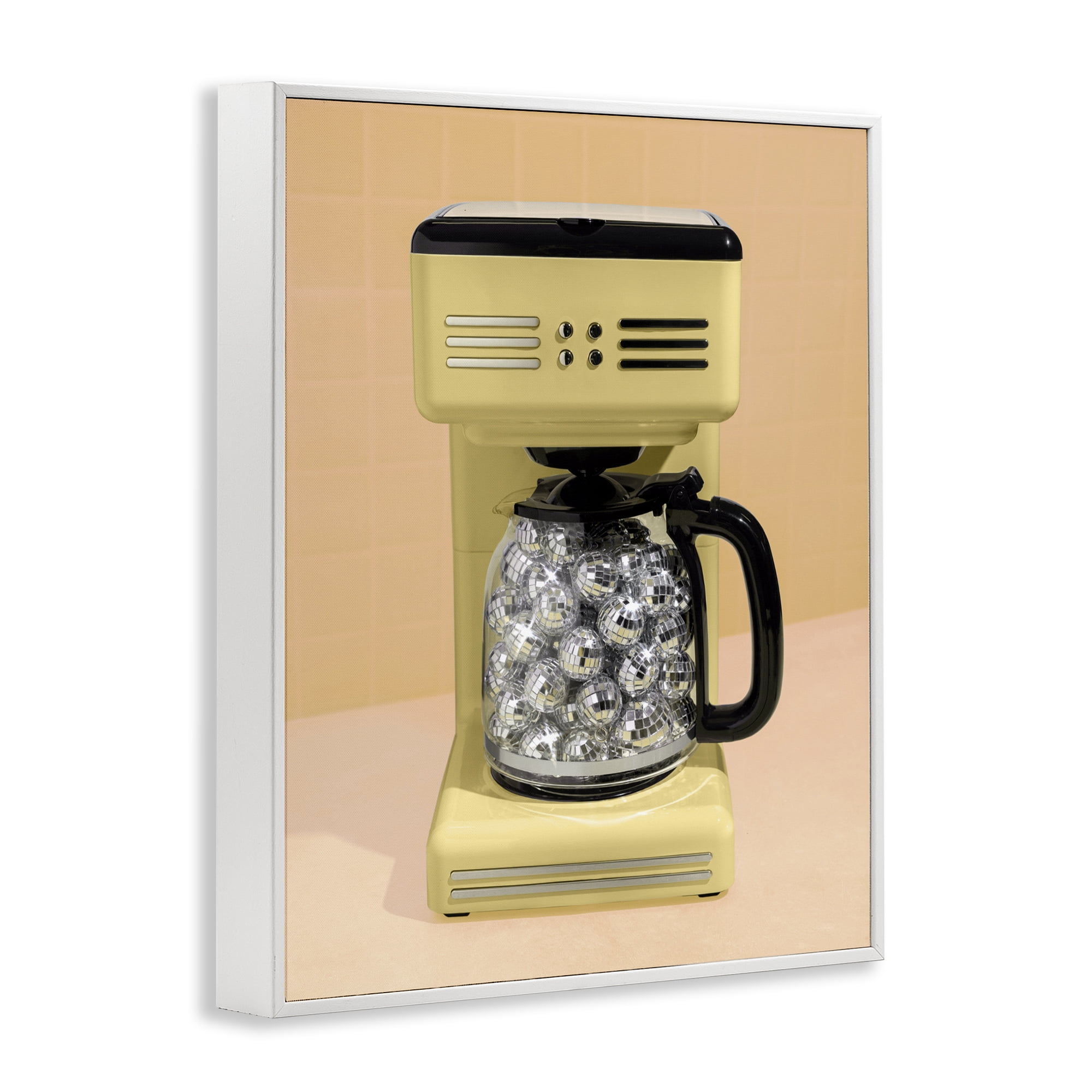 Stupell Industries Disco Coffee Maker over Yellow White Framed Giclee Art, design by LISH Creative