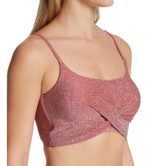 Women's Everyday Sunday 0107T Peaceful Sunday Shiny Wrap Crop Bikini Swim Top (Dusty Cedar 14)