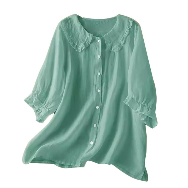 Articles en Liquidation Chemises pour Femmes T-Shirt Mélangé pour Femmes Chemise Ample en Lin à Manches Courtes Rétro à Col Rond Amincissante Grande Taille