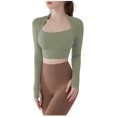 thumbnail image 2 of Royisotas Solid Color Womens Tops Plus Size Green Long Sleeve Casual Summer Shirts for Women Slim Crew Neck with Chest Pads Sports Tshirts, 2 of 3