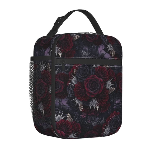 Rose Flower Lunch Bag, Thickened Insulated Tote with Grab, Reusable Multi-Compartment Thermal Cooler Bag, Leak-Resistant Bento Case for Work