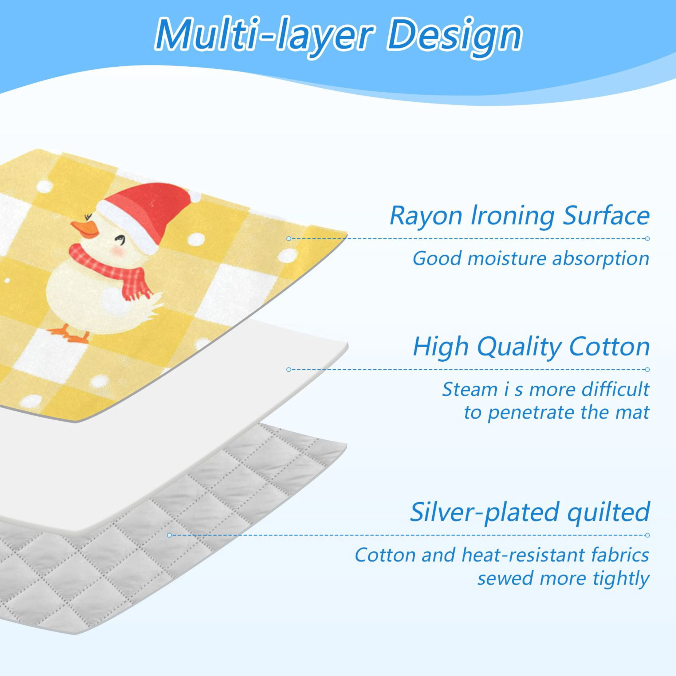 Yellow Plaid Christmas Duck Ironing Mat Blanket Portable Travel Ironing Pad Heat Resistant Pad 47.2" x 27.6”