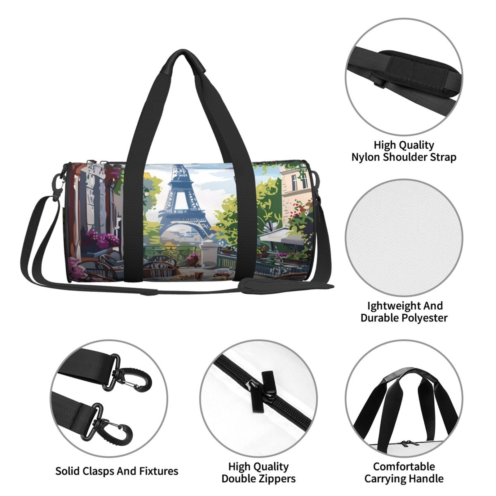 Defioc Parisian Cafe With Eiffel for Travel Duffle Bag,Weekender Bag Carry On Tote Bags Hospital Bag Large Capacity Sport Gym Bag for Men Women Fit for Trave, Gym,Weekend
