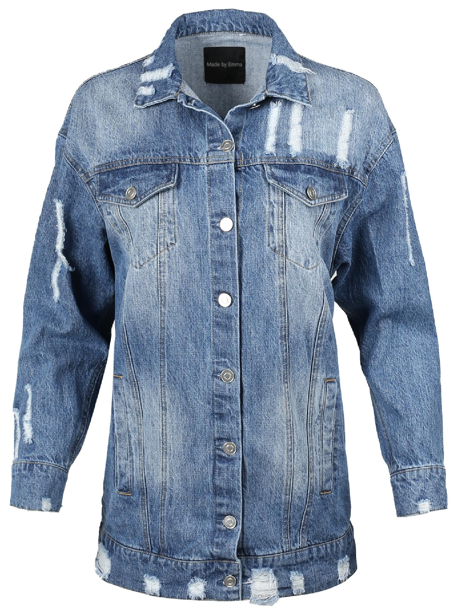 FashionOutfit Women's Casual Washed Long Sleeves Boyfriend Fit Denim Jacket
