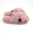 thumbnail image 2 of Gold Coast Women's Open Toe Cross Over Plush Slippers in Pink, Small, 2 of 6