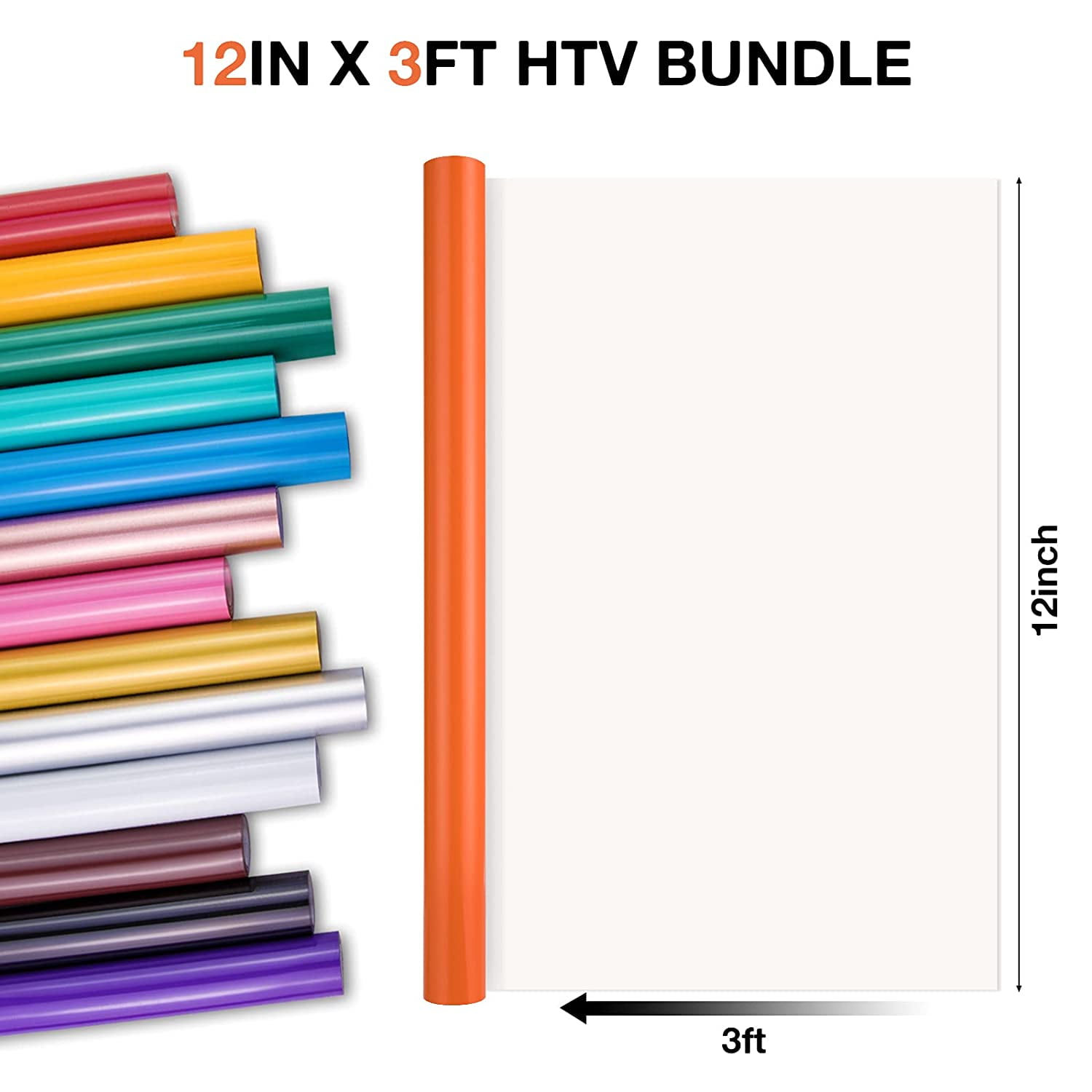 HTVRONT HTV Heat Transfer Vinyl Bundle - 14 Pack 12" x 3FT HTV Vinyl Roll, Iron on Vinyl for Cutter Easy Cut and Weeding(14 Assorted Colors)