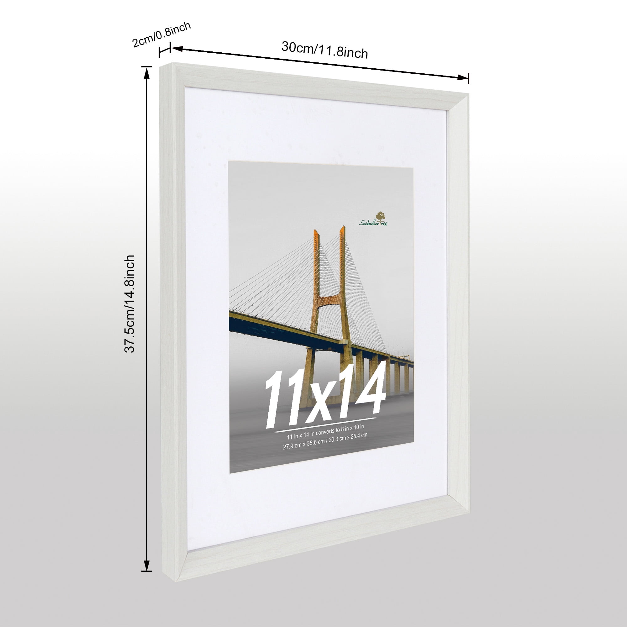 Scholartree 5 PACK 11 x 14 Wooden Picture Frames Set-11x14 Matted to 8x10 Wall Frames, White