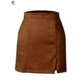 thumbnail image 3 of PULLIMORE Womens Faux Suede Short Skirt A-Line Knee Length Split High Waist Pencil Skirt (XL, Coffee), 3 of 6