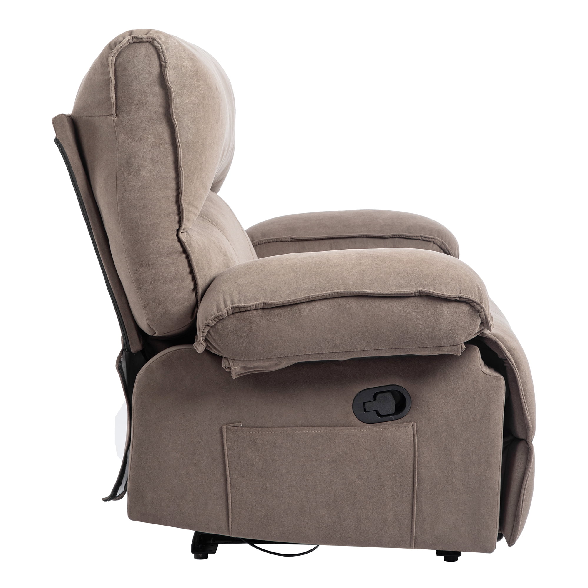 Brown Velvet Living Room Oversized Recliner - Ample Seat Width, Push-back Recliner, Super Soft Fleece, Massage Pillow For Enjoyment Upholstery, Cushion Back, Pillow, 2 Boxes Shipping