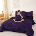 thumbnail image 4 of Homewish Spooky Halloween Spider Web 7 Pieces Full Size Bedding Sets,Flying Bat Pattern Full Size Bed in a Bag,Purple Black,Black Reversible, 4 of 8
