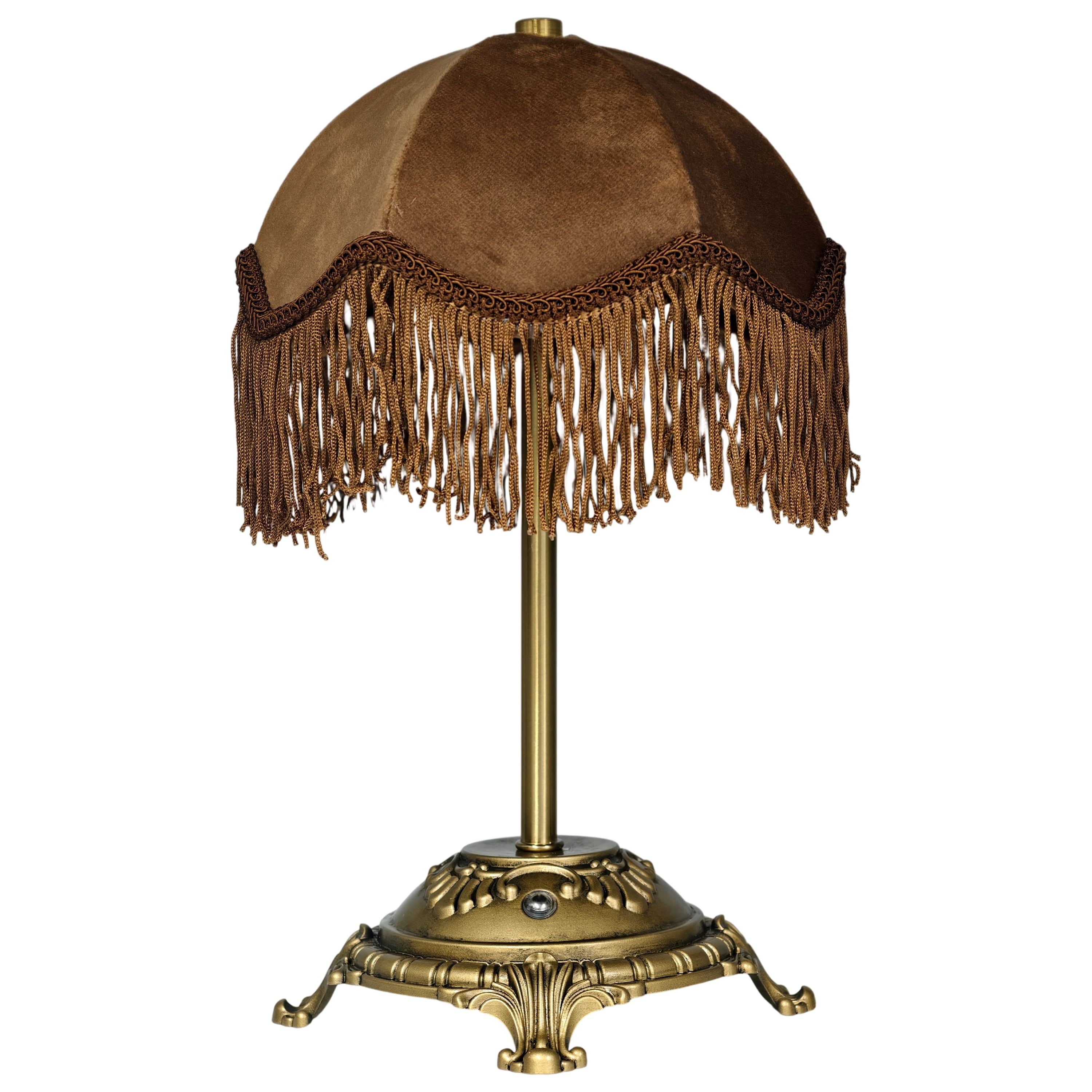 Home Decor Collection Sterling & Noble Home Brown Velvet Fringe Victorian Style Rechargeable Table Lamp