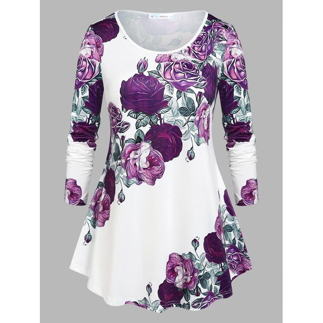Camiseta de Túnica de Talla Extra con Estampado Floral de Talla Grande Rosegal Mangas largas de talla grande