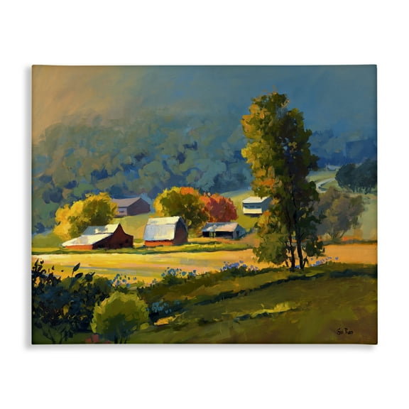 Stupell Industries Early Fall Farmland Landscape & Nature Painting Wrapped Canvas Art Print Wall Art, 20 x 16