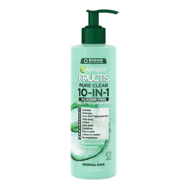 Garnier Fructis Pure Clean Cuidado y peinado 10 en 1 Crema sin enjuague 12 onzas líquidas