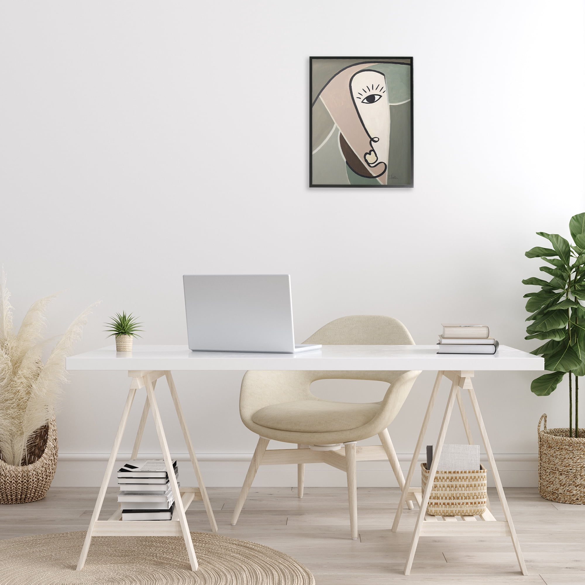 Stupell Industries Boho Cubism Face Abstract Painting Black Framed Art Print Wall Art, 16 x 20