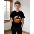 thumbnail image 1 of Halloween T-shirt - Jack-O'-Lantern Design, Lightweight Summer Tee for Ages 5, Casual & Running Wear, Comfortable Round Neck, Halloween Clothes, Youthful Sportswear, Fun Print Shirt, 1 of 6
