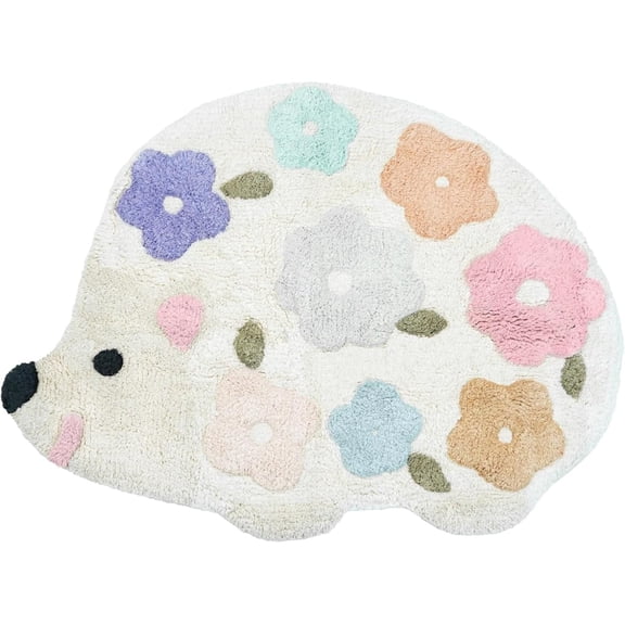 HomeRoots 635403 32 in. White Blue & Pink Cotton Hedgehog Floral Print Bath Rug