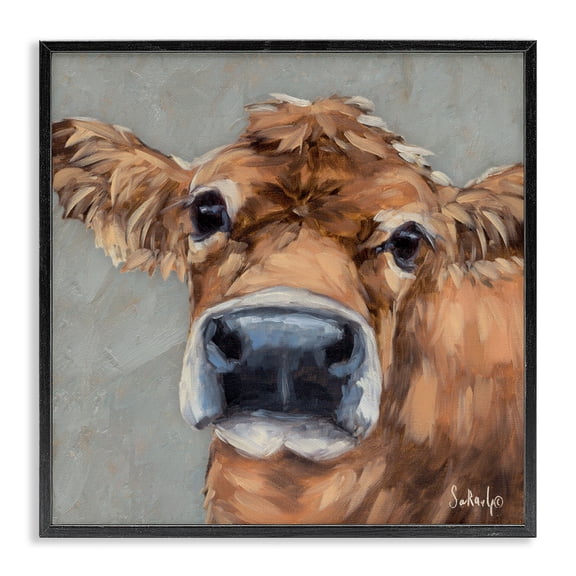 Stupell Industries Rustic Lodge Freckles The Cow Portrait Black Framed Giclee Art, 12 x 12, by Sara G. Designs