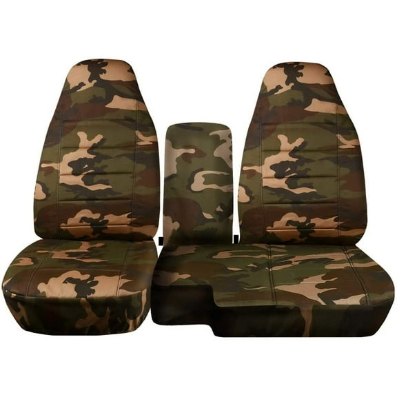 Fits 1998-2003 Ford Ranger Camo Seat Covers 60/40Bench Console With CupHolders:Brown-Green