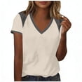 thumbnail image 2 of Womens V Neck Short Sleeve Summer T Shirts Curved Hem Plain Top Beach Tops Raglan Shirt Women Fashion Trendy Casual Womens Baseball Tee Shirts, 2 of 6