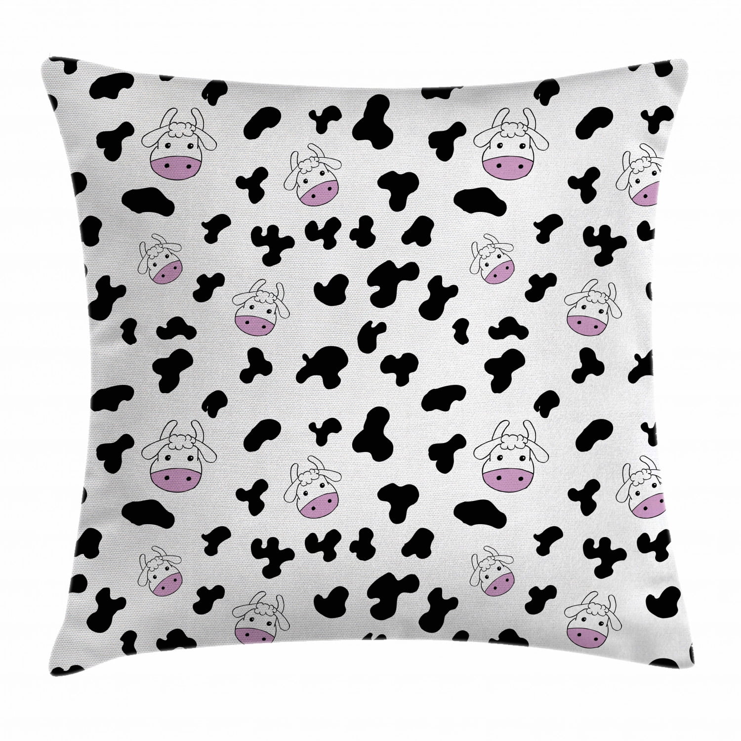 Cow Print Throw Pillow Cushion Cover Animal Cow Hide Pattern Doodle Cartoon Children Drawing Farming Husbandry Decorative Square Accent Pillow Case 16 X 16 Inches Black White Pink by Ambesonne Walmart...