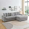 thumbnail image 2 of 114" Corduroy Sofa with Cup Holders & Storage, L Shaped Sleeper Cloud Couch Set w/Reversible Chaise Lounge, Living Room Oversized Upholstered SofaBed for Apartment, Easy Assembly, Gray, 2 of 7